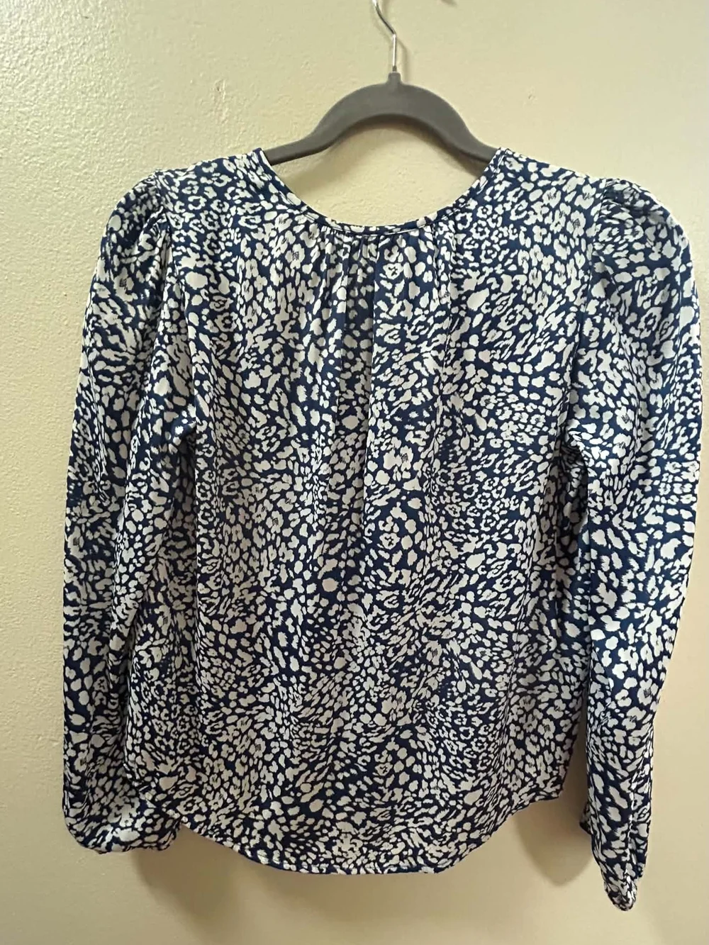 Banana Republic Navy and White Printed Tie-Neck Blouse
